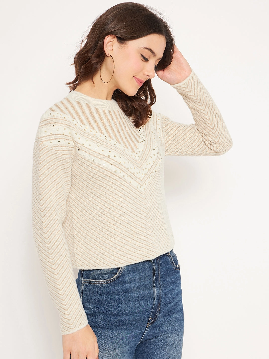 Perfect Fit Design Madame Beige Embellished Sweater