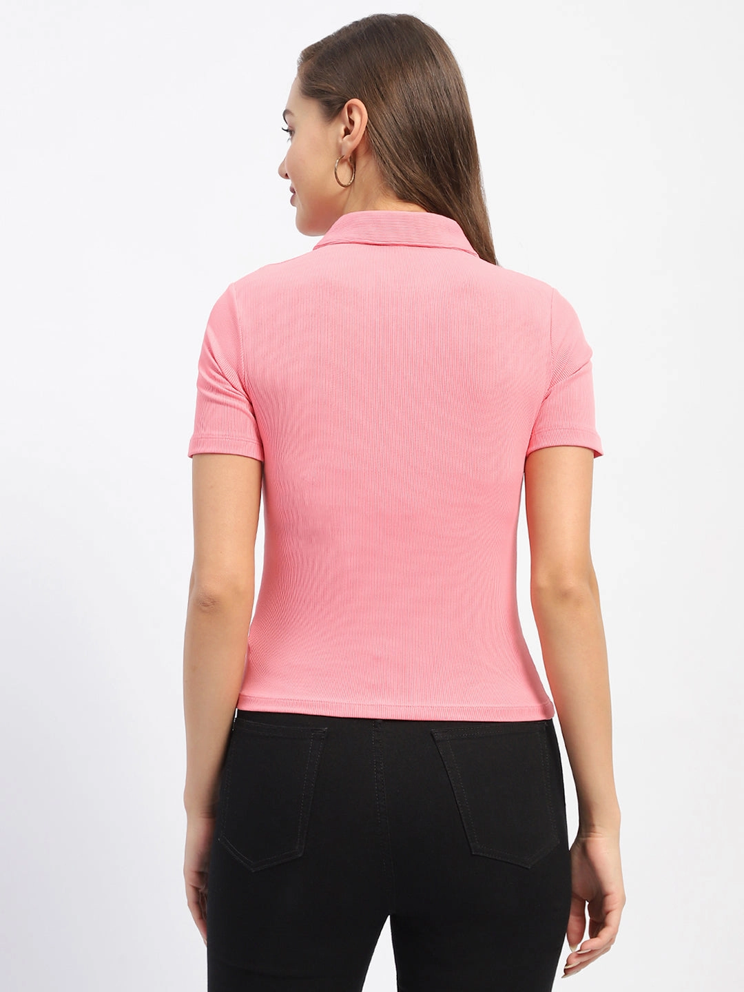 Everyday Wearable Odor Resistant Treatment Madame Solid Pink Polo Neck T-Shirt