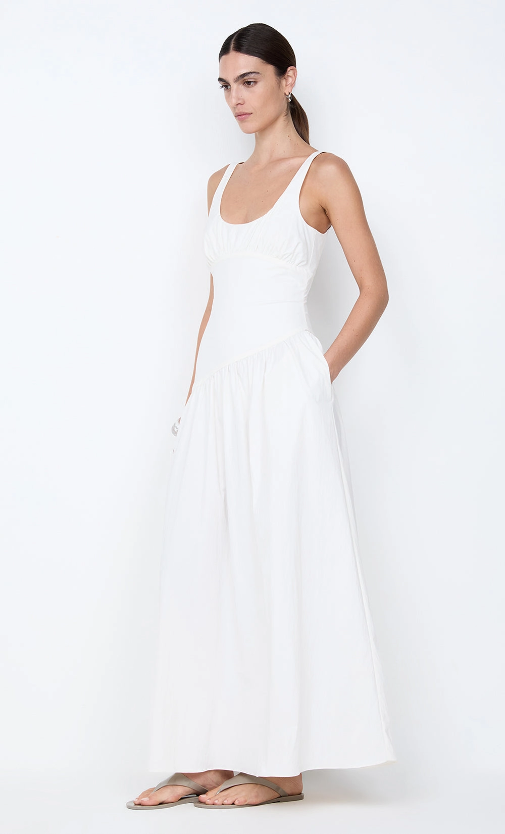 REID ASYM MAXI DRESS - IVORY Calm Drape Seamless-Look
