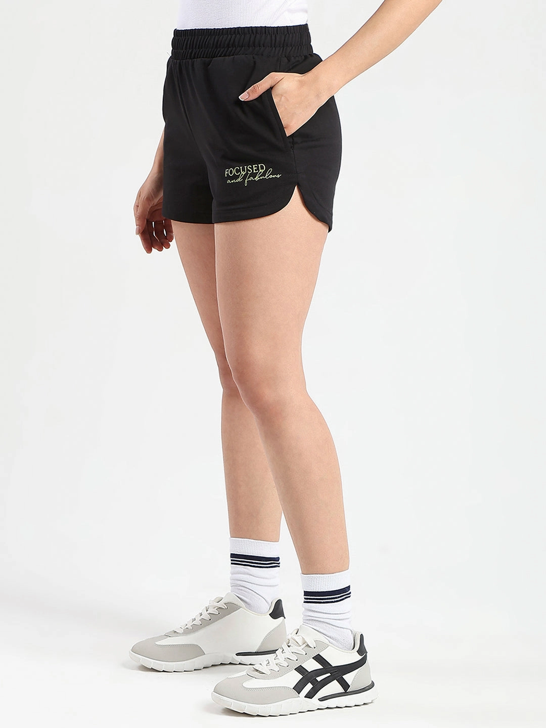mSECRET Typography Print Black Cotton Blend Shorts Department Store Style Flowy Drape