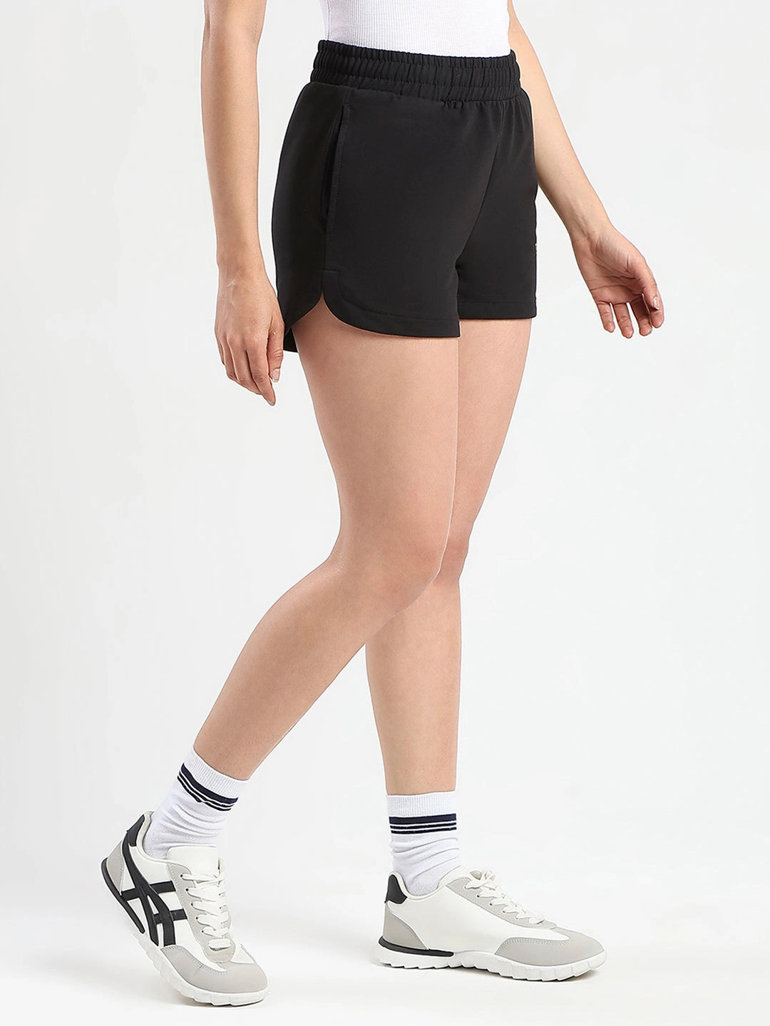 Chic casual mSECRET Typography Print Black Cotton Blend Shorts