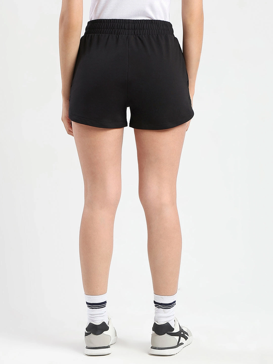 mSECRET Typography Print Black Cotton Blend Shorts Elastic hemline Fresh Fit