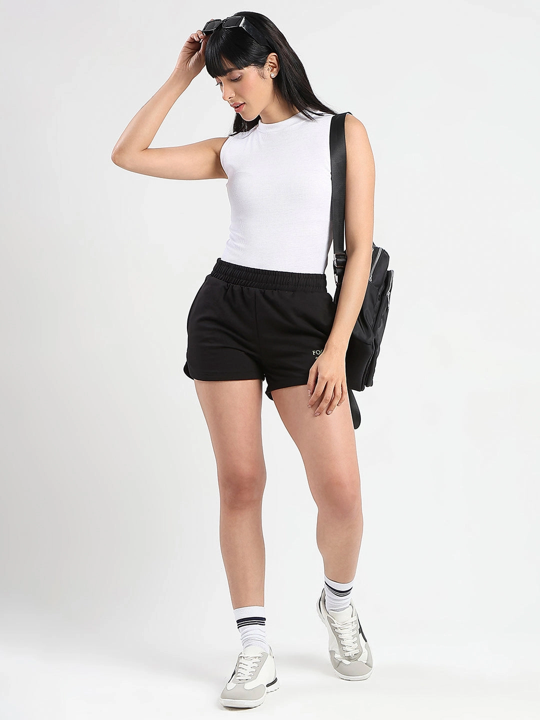 mSECRET Typography Print Black Cotton Blend Shorts Outfit Focus Street Attire