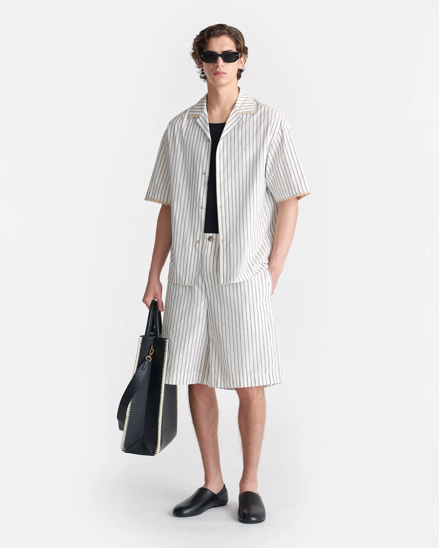 Maxton - Striped Crochet Shirt - Creme Noise Free Operation Design poolside gear