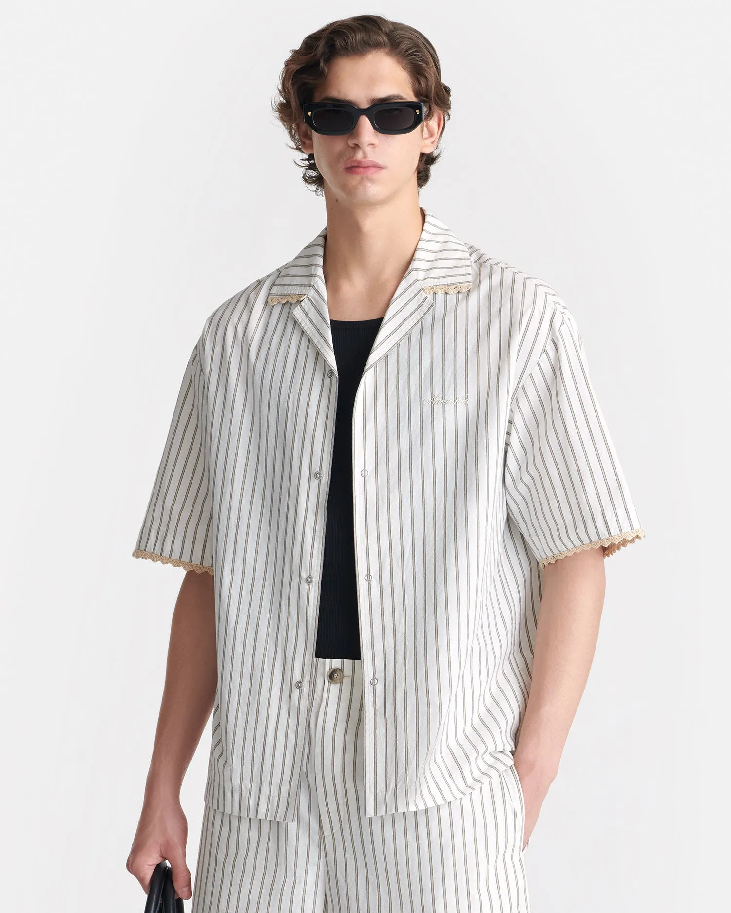 Maxton - Striped Crochet Shirt - Creme StretchWaistband Adaptive Tension Control