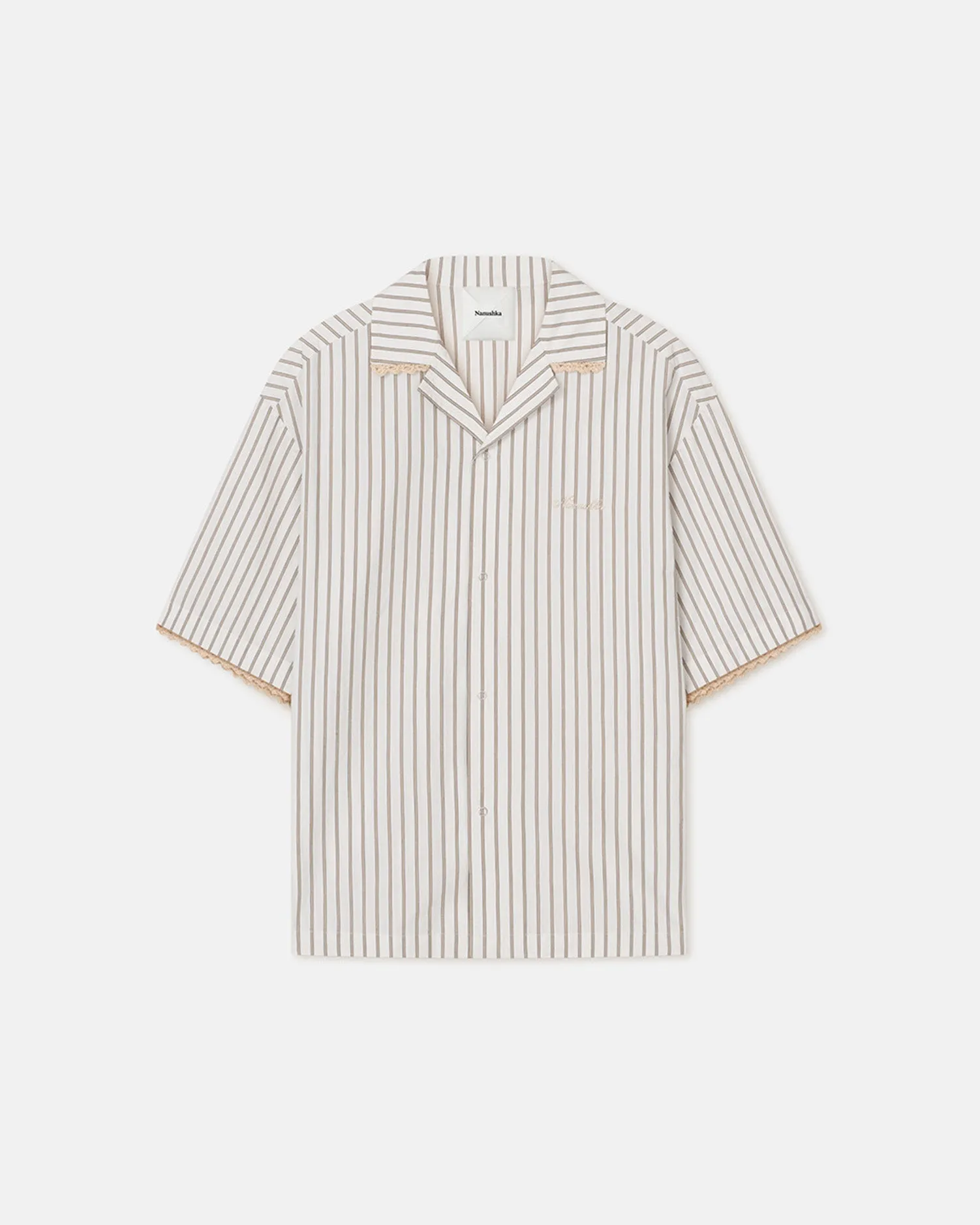 lounging clothes Linen shorts Maxton - Striped Crochet Shirt - Creme