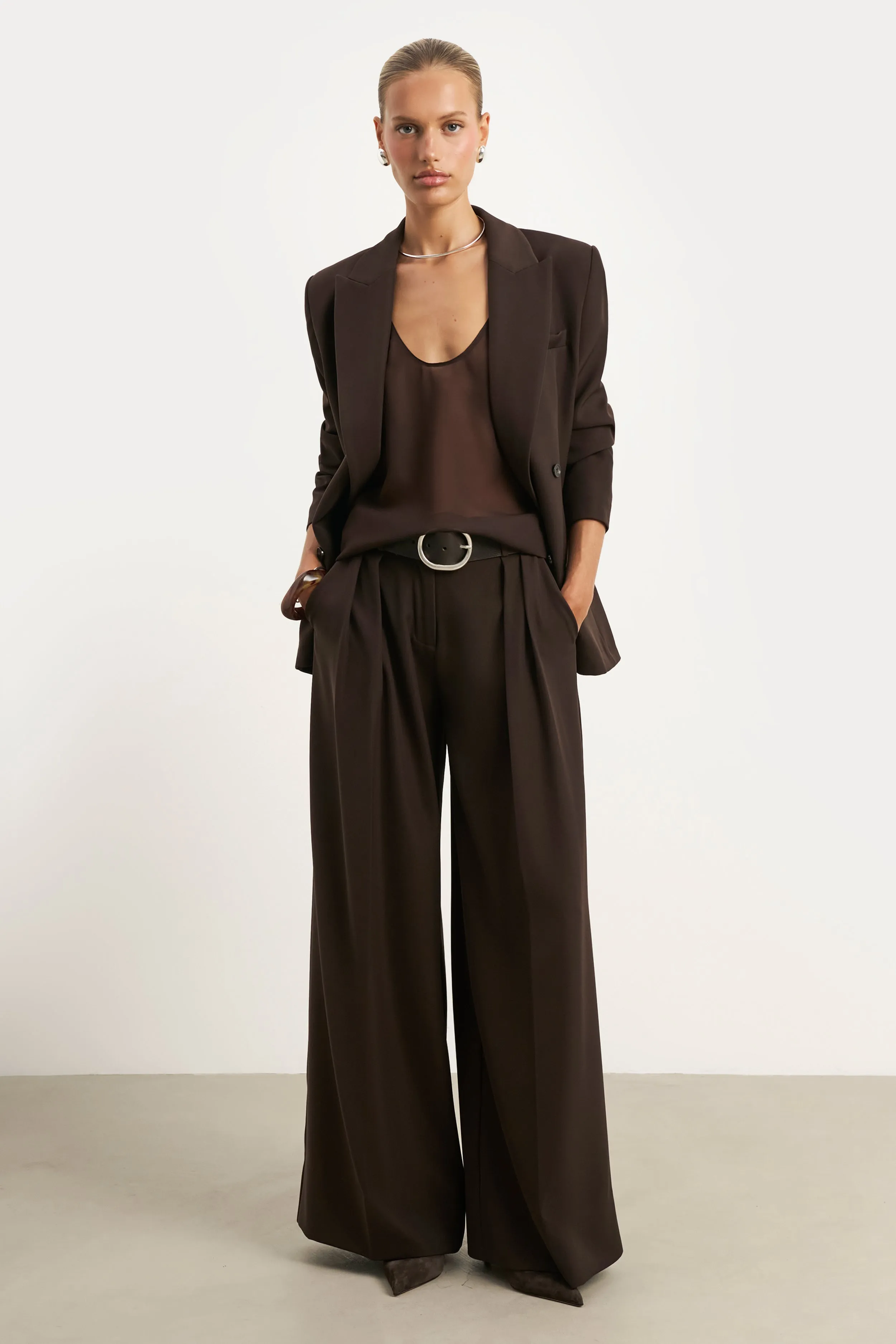 LongWearingComfort Sheer Plunge U Neck Tank Top - Carob