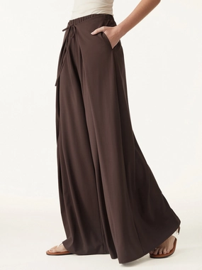 No Frills Fit Bamboo Ponte Wrap-tie Palazzo Pants with Pockets