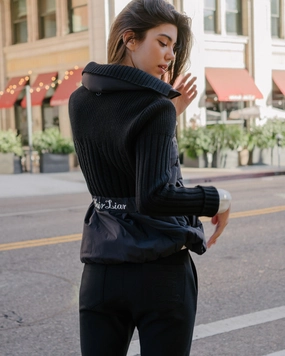 Knitted puffer Jacket - Black Flexible Knit Convertible Sleeves