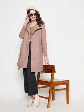 Madame Front Pocketed Textured Blush Long Wrap Coat Flexible Shoulder Gussets Water Resistant Shell
