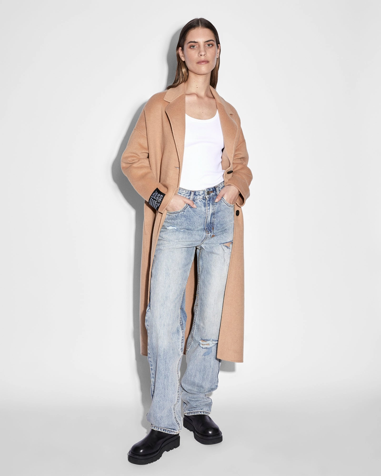 KAMILLE COAT LATTE All-Season Outerwear upcycled design