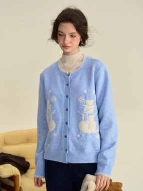 Home Casual Outfit Winter Days ??Final Sale??Amabel Round Neck Snowman Wool Cardigan