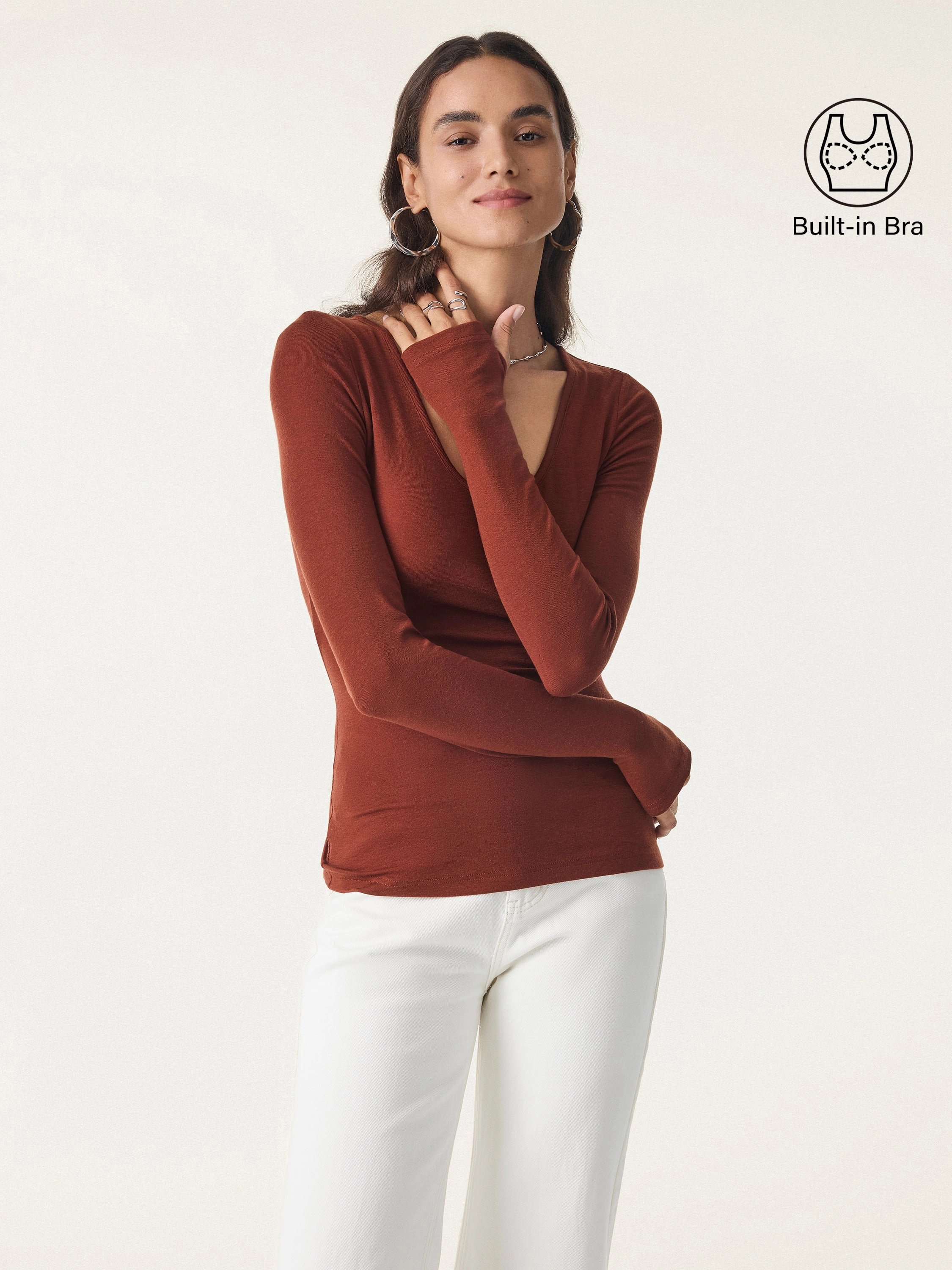 Garment Washed Finish Lyocell Cashmere Scoop Neck Thumbhole Brami
