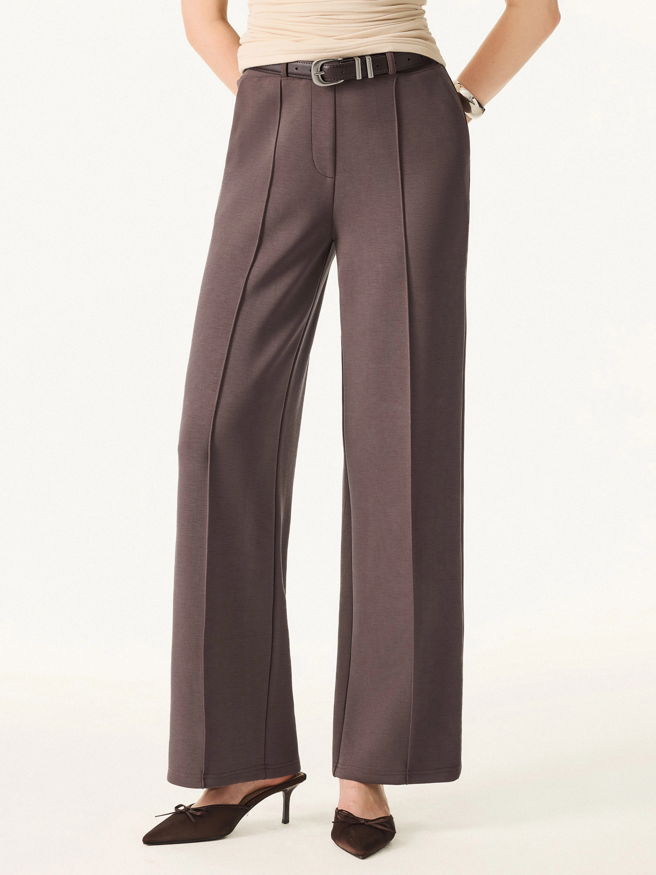 Stay Cool Wrinkle-Resistant Mid Rise Straight Leg Pants with Pockets