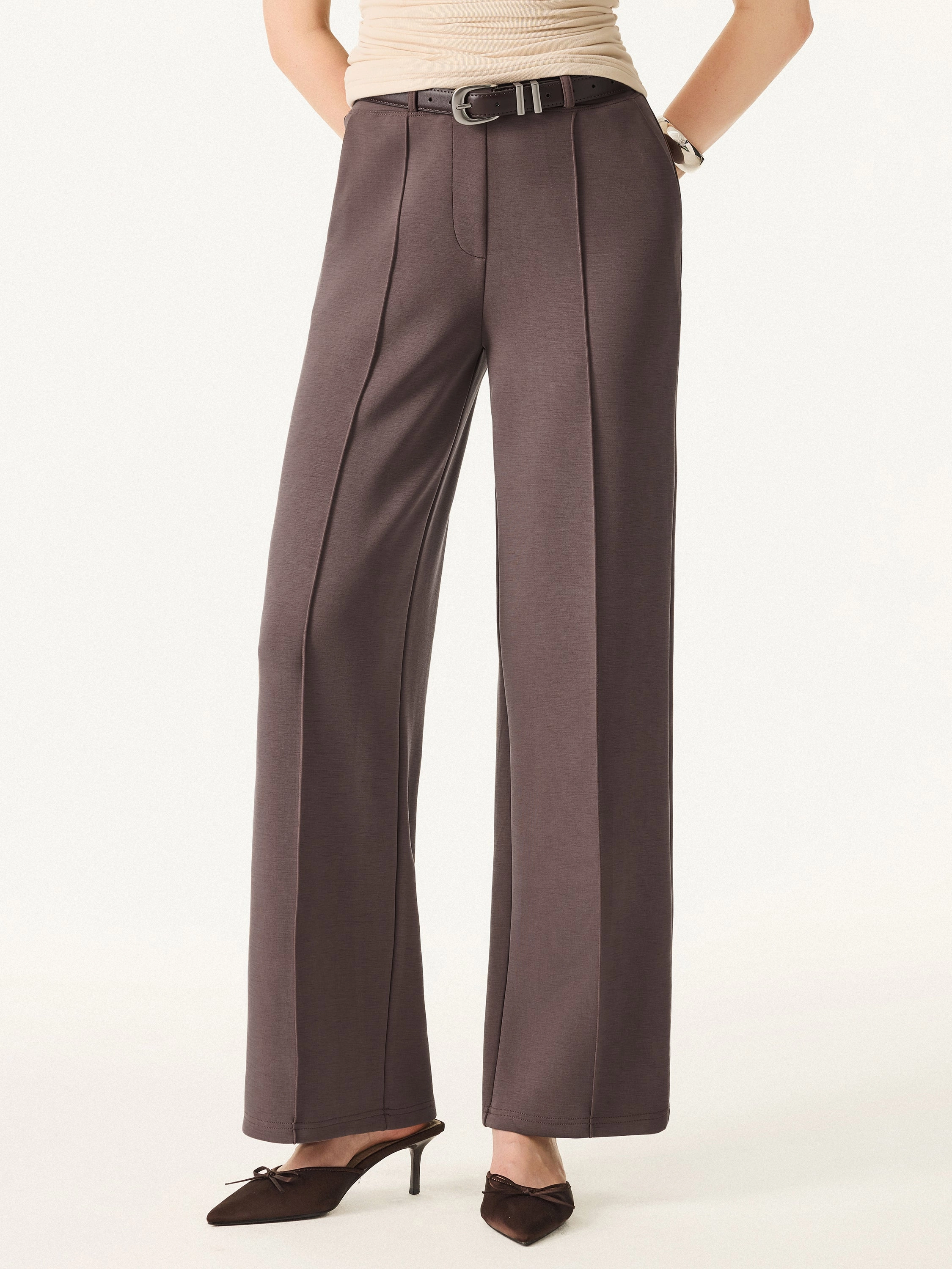 Wrinkle-Resistant Mid Rise Straight Leg Pants with Pockets EasyCareFabric