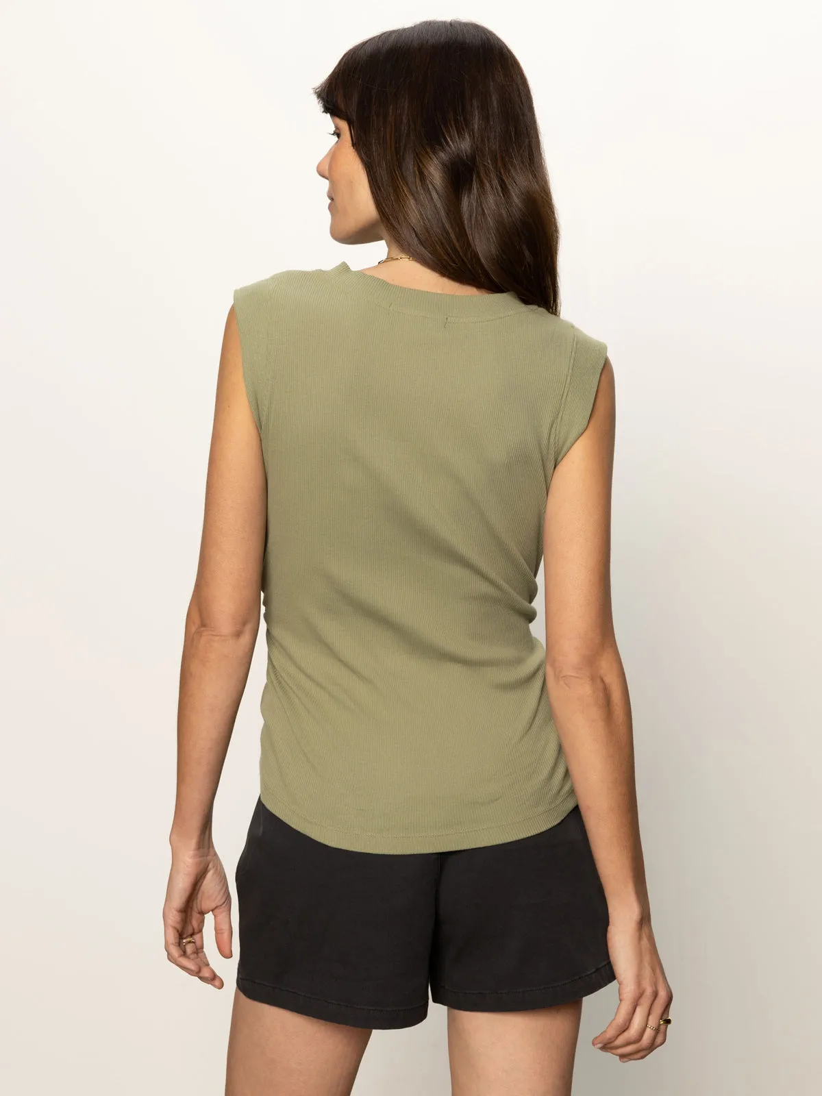No Fade Technology Ribbed Ruched Tank Sage