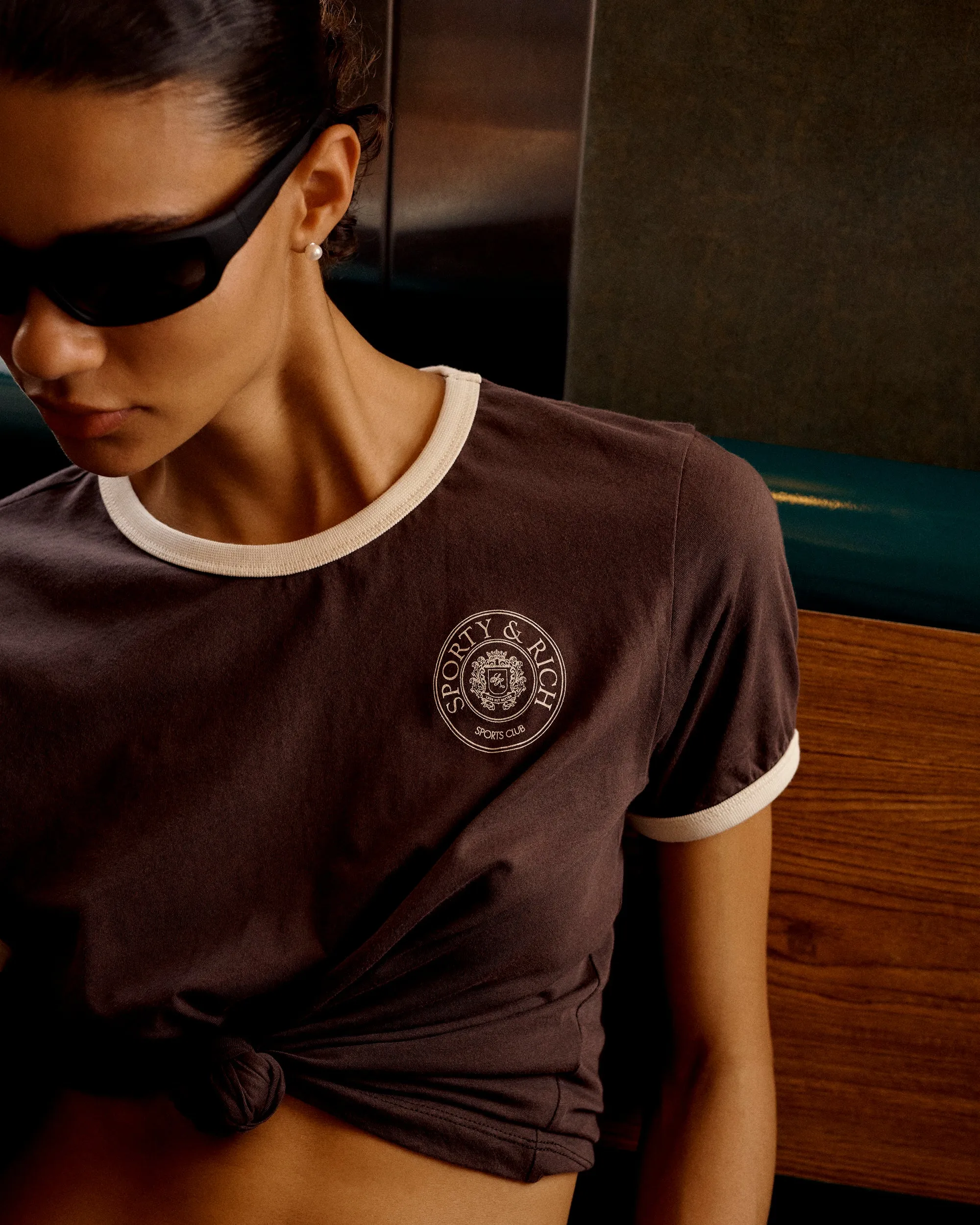 Connecticut Crest Ringer Tee - Chocolate/Off White
