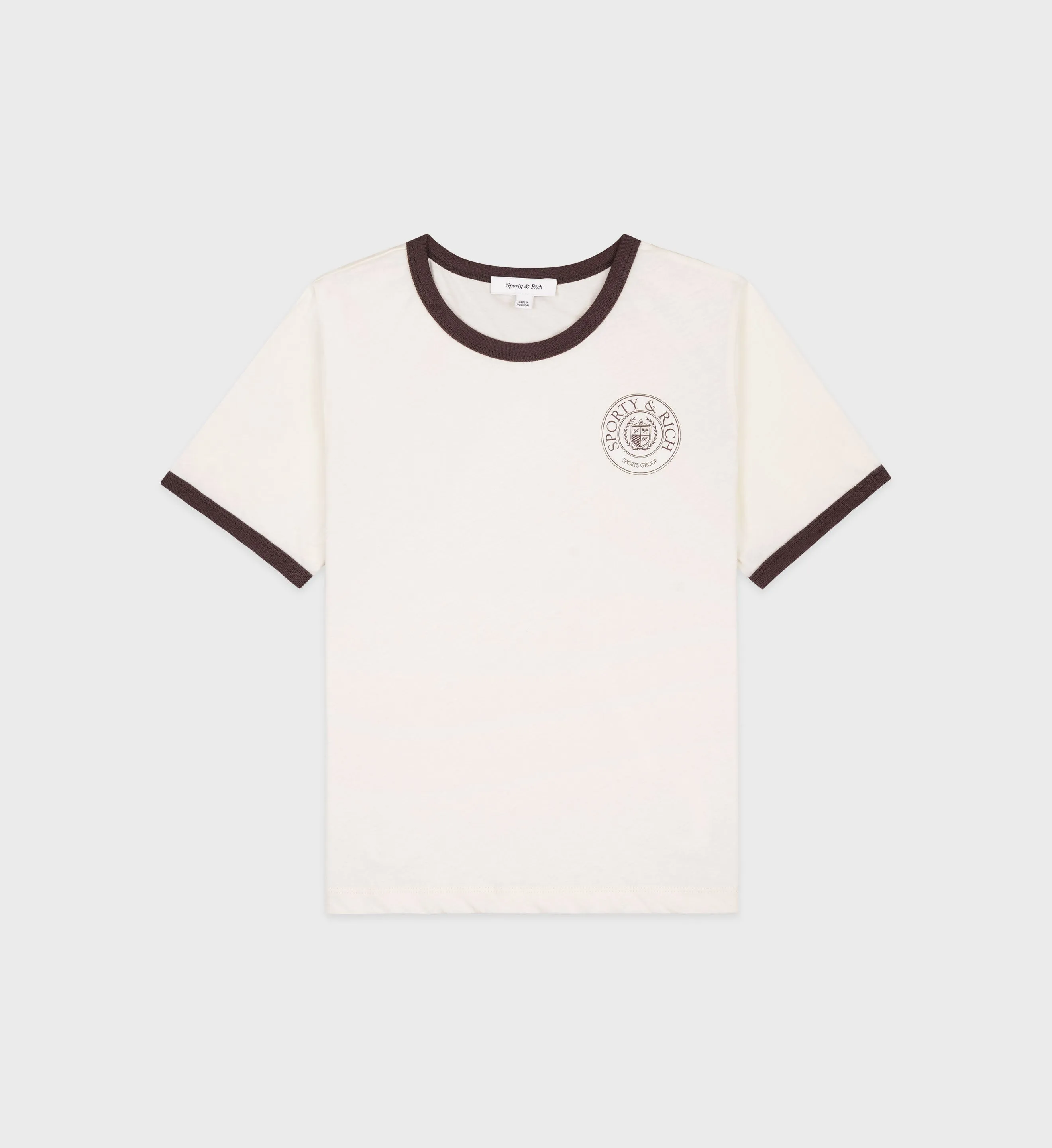 Connecticut Crest Ringer Tee - Off White/Chocolate