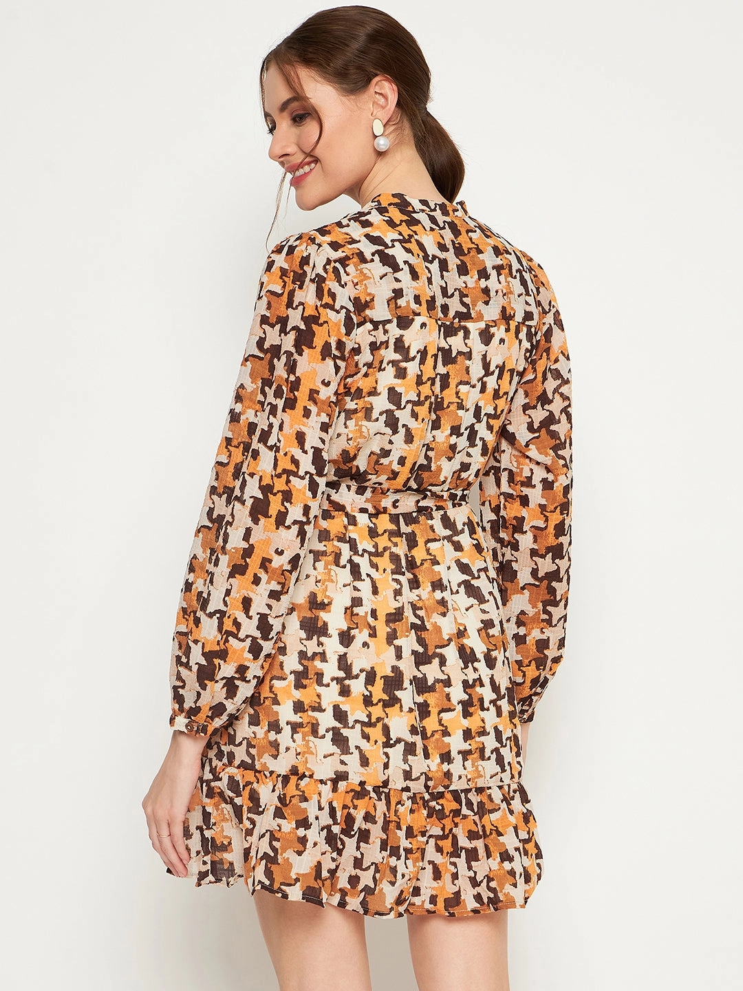 Madame Beige Abstract Print Self-Belted Dress Limited-Edition