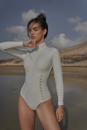 Luxury Swim Long Sleeve Open Back Laser Cut Surfsuit