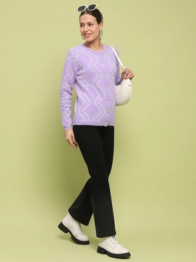 Madame Self Design Buttoned Lilac Cardigan EcoCertified Material