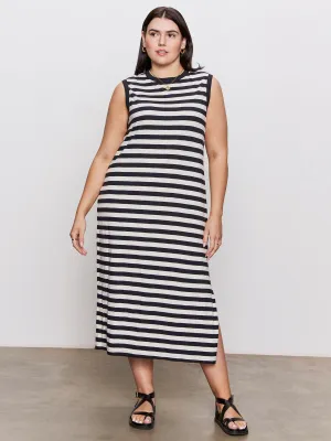 Active Moments Fresh Stitch Contrast Trim Maxi Dress Black Macrame Stripe Extended Sizing