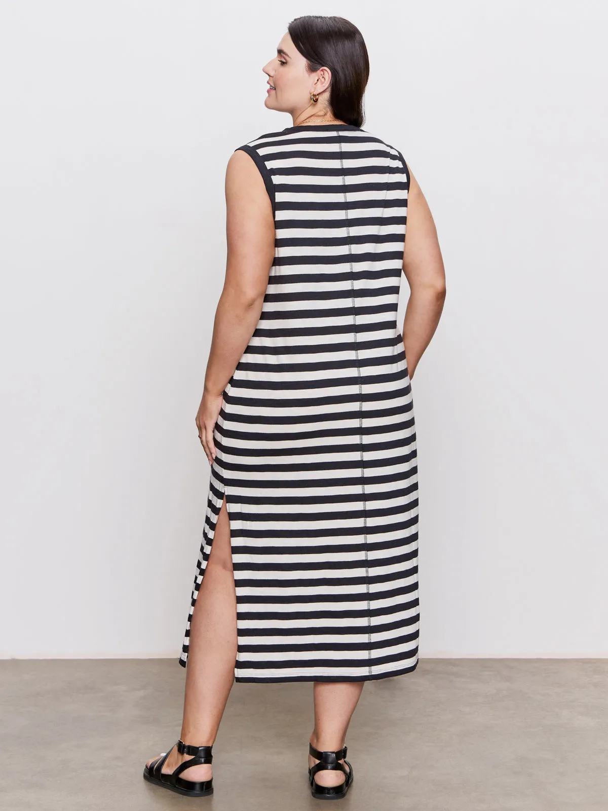 Contrast Trim Maxi Dress Black Macrame Stripe Extended Sizing Slim Fit Shirt