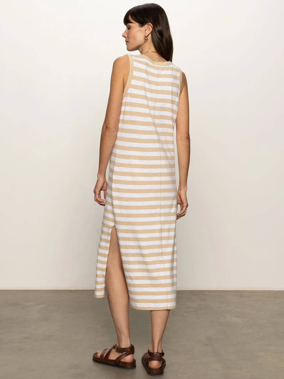 Contrast Trim Maxi Dress Sandstone White Stripe All-Day Wear