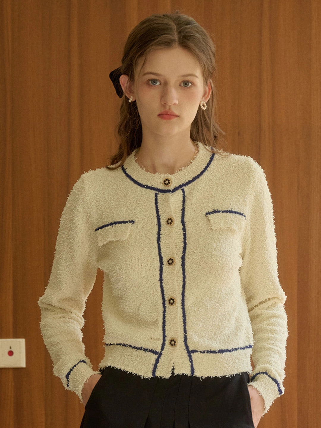 ??Final Sale??Beatrix Round Neck Contrasting Cardigan Mood Wear