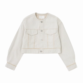 Fords No Collar Cropped Jacket Recycled Material Construction PocketPlacement