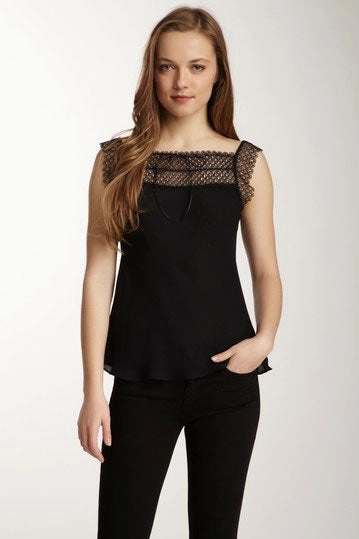 Versatile Layering Cut UV Protective Coating Scalloped Austrian Lace Top - Black