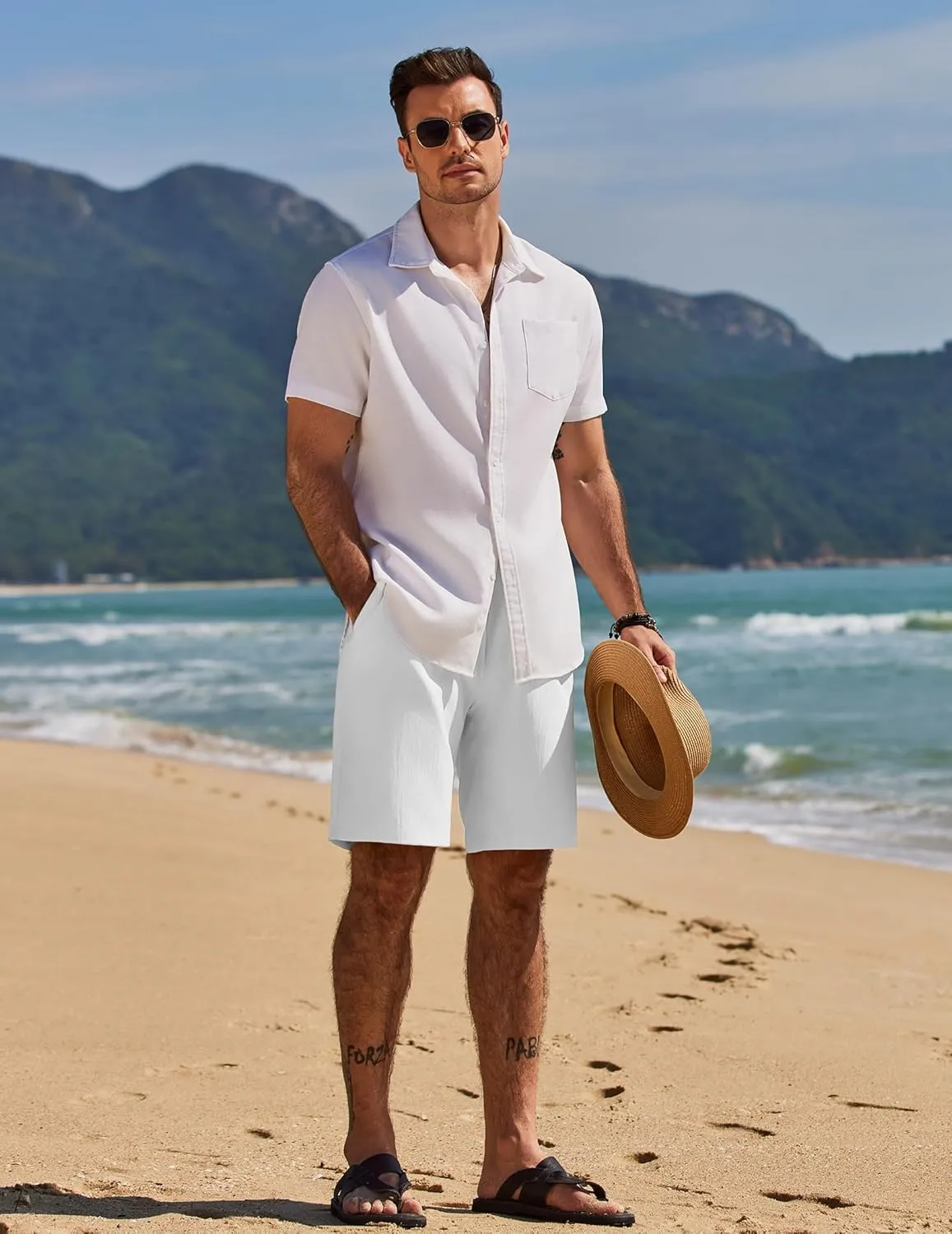 COOFANDY Mens Casual Beach Shorts Summer Elastic Waist Shorts Lightweight Drawstring Golf Shorts