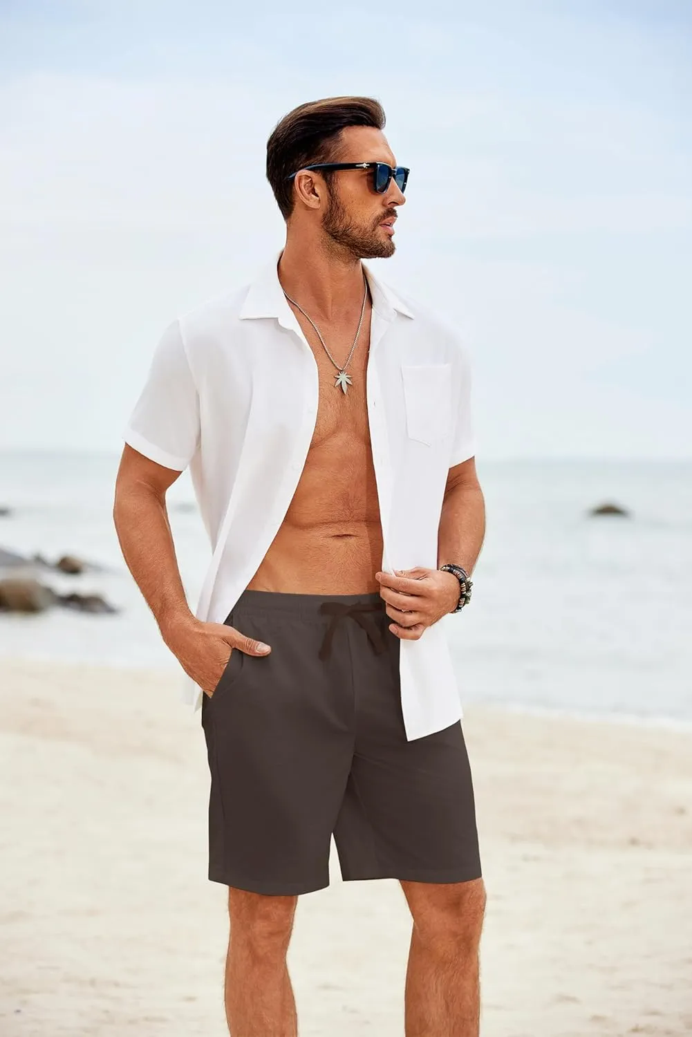 COOFANDY Men's Casual Shorts Elastic Waist Drawstring Lightweight Summer Beach Shorts