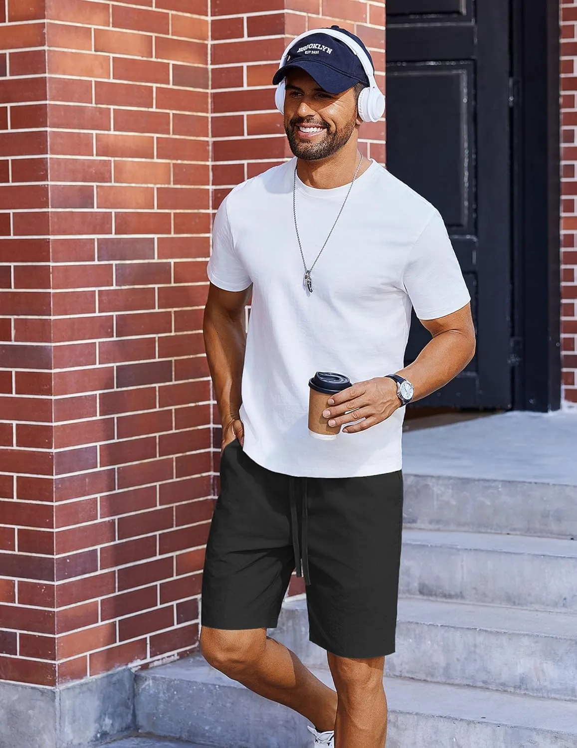 COOFANDY Men's Casual Shorts Elastic Waist Drawstring Lightweight Summer Beach Shorts