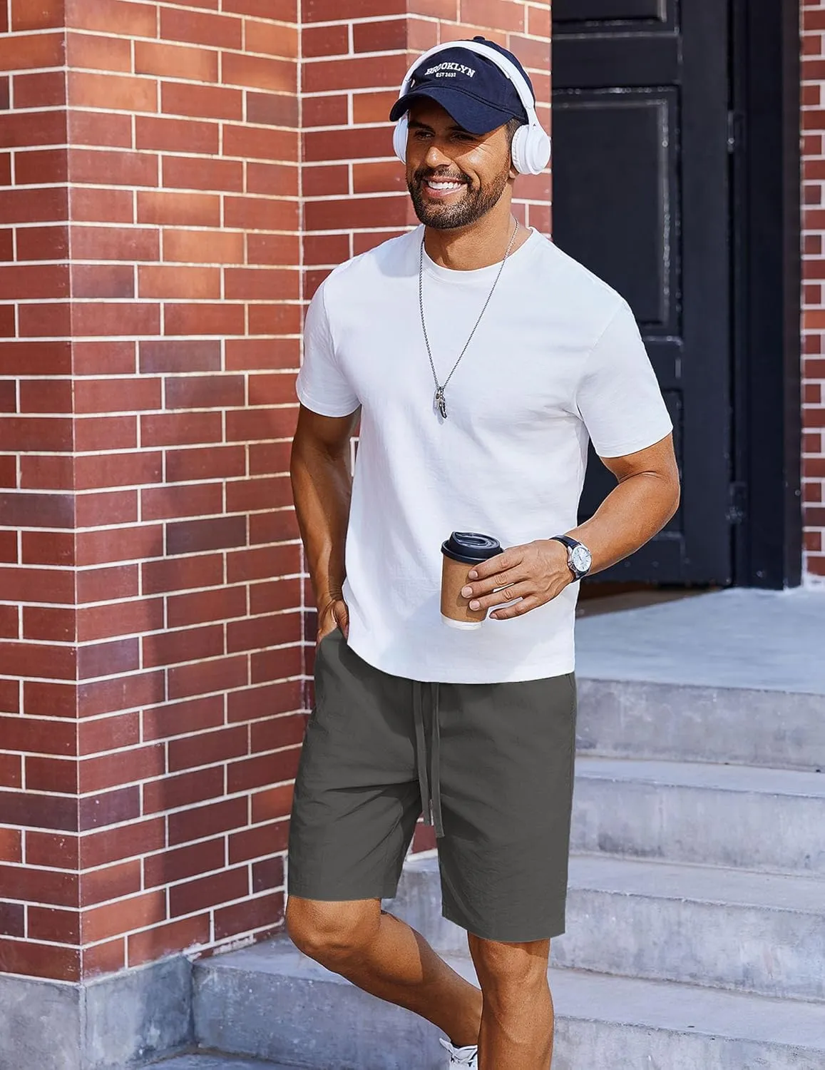 COOFANDY Men's Casual Shorts Elastic Waist Drawstring Lightweight Summer Beach Shorts