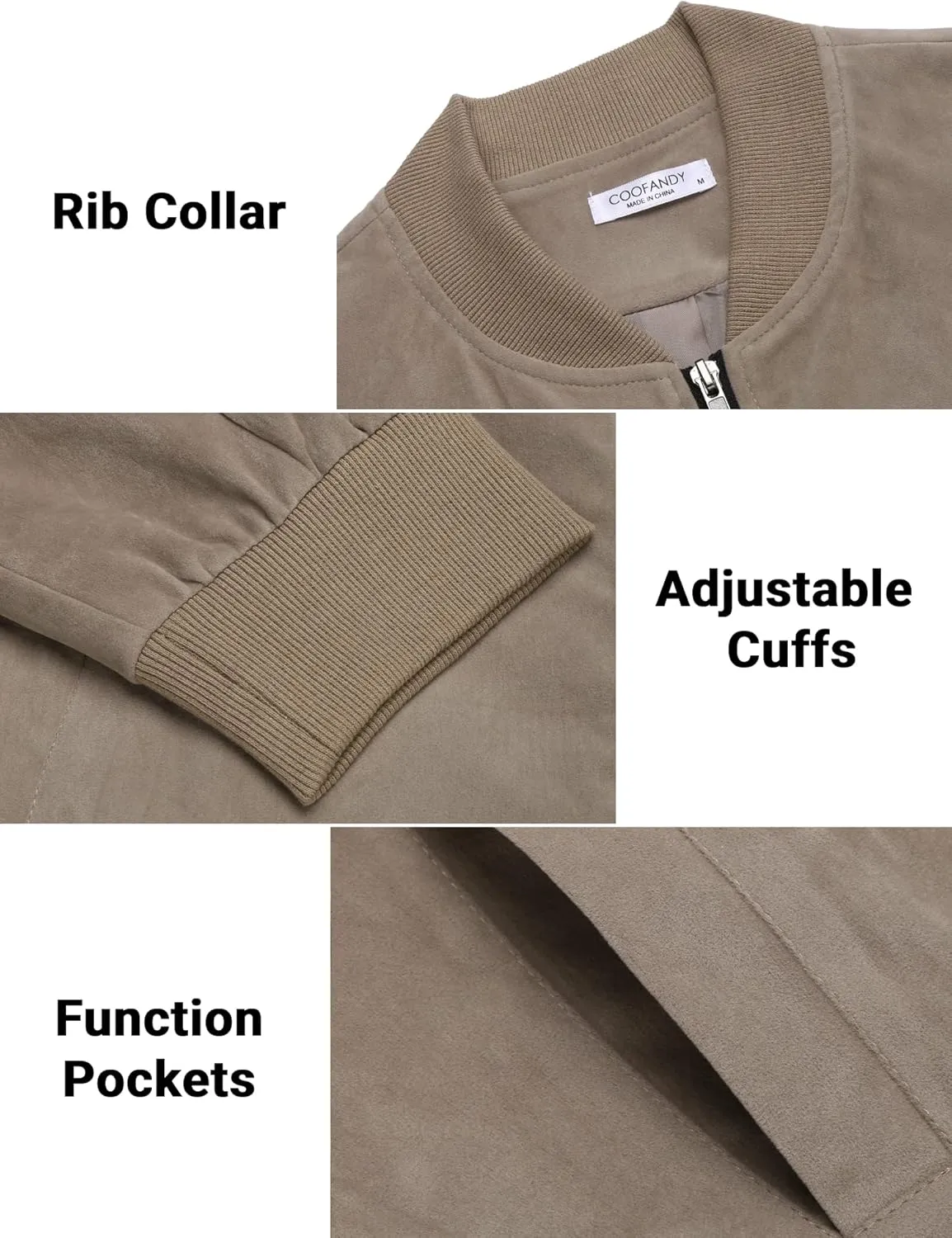 COOFANDY Men's Casual Varsity Jacket Vintage Lightweight Suede Bomber Jackets
