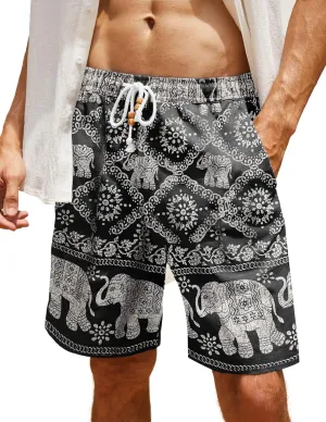 COOFANDY Men's Linen Shorts Casual Elastic Waist Drawstring Summer Beach Shorts