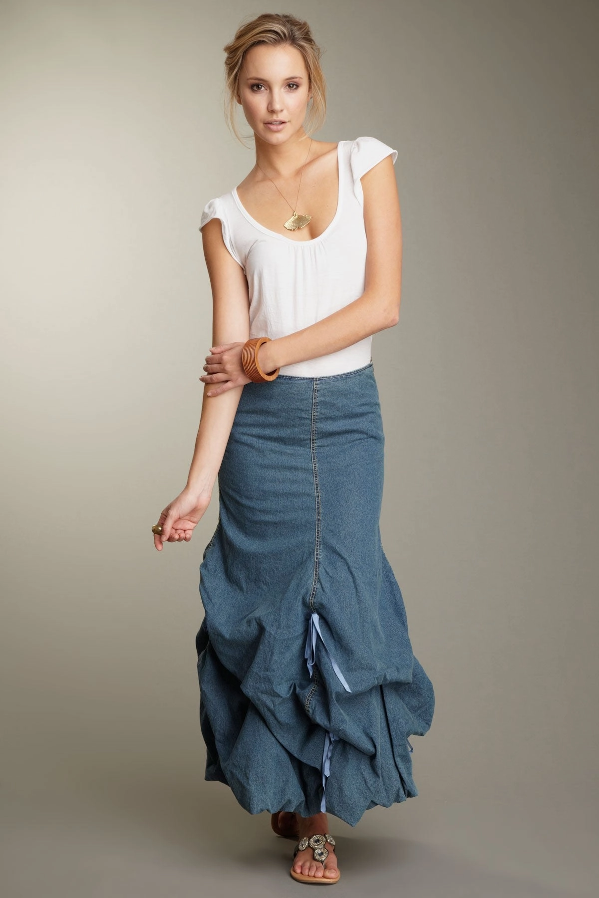 Stretch Denim Balloon Skirt - Blue Denim Local Artisan Clean Aesthetic