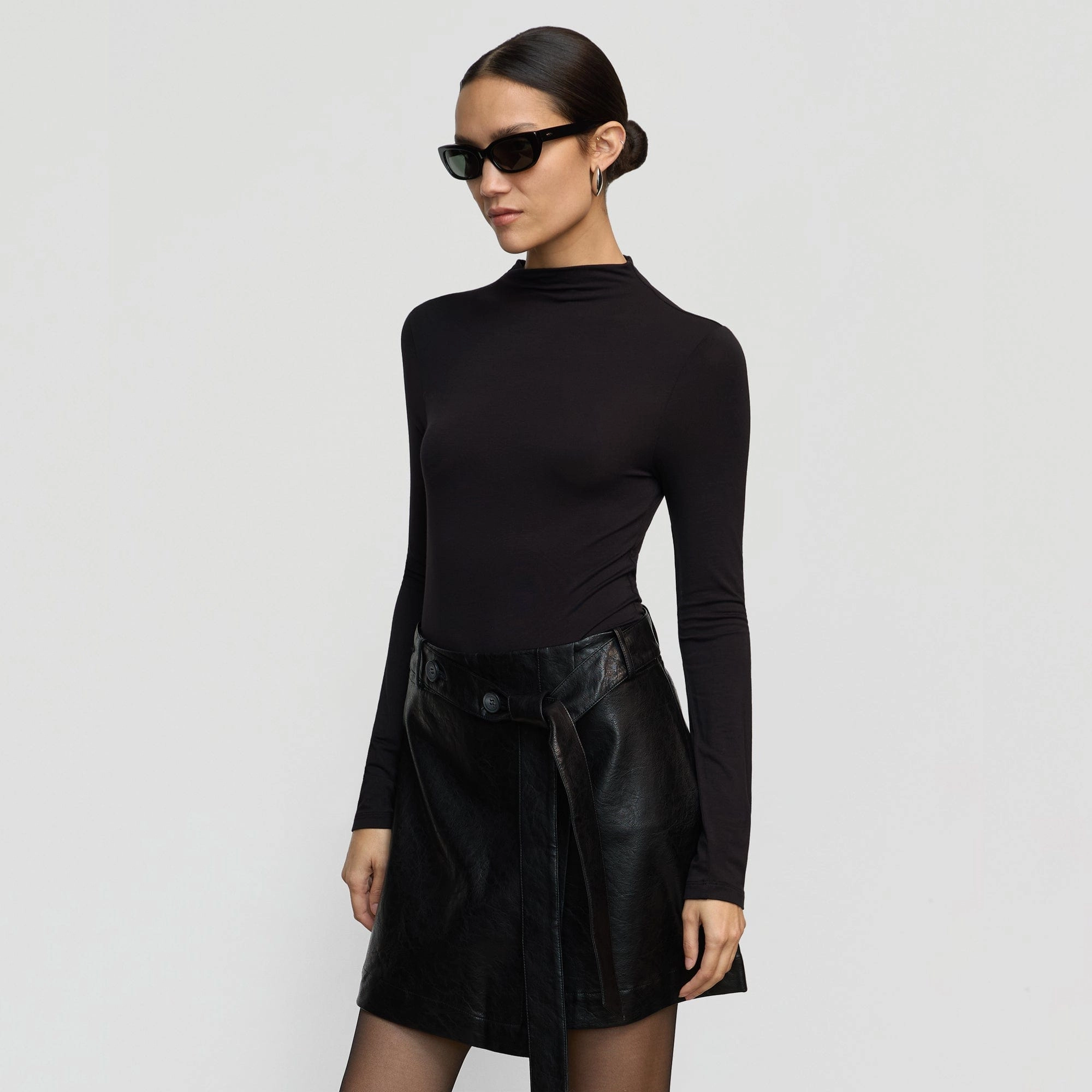 Zero Waste Cut Pattern Multi Panel Cut Ava Mock-Neck Long-Sleeve Tee