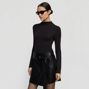 Zero Waste Cut Pattern Multi Panel Cut Ava Mock-Neck Long-Sleeve Tee