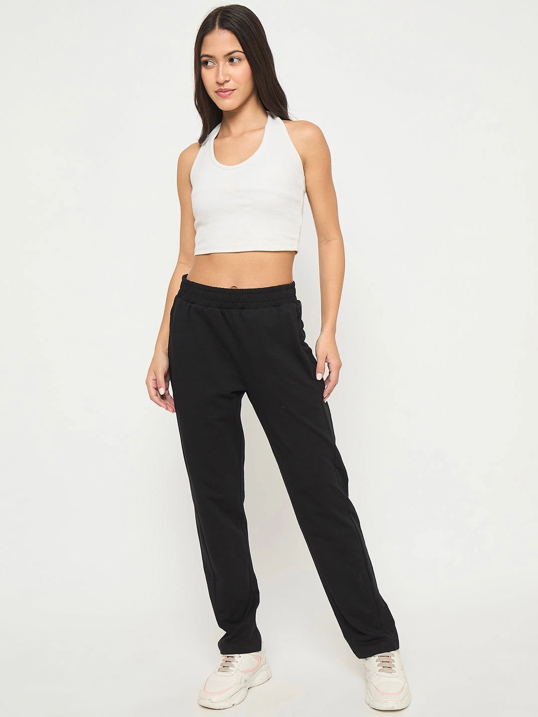 mSECRET Stitch Detailing Elasticated Waist Black Track Bottoms Casual Fit
