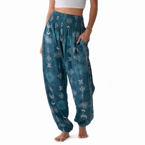 Cosmic Teal Harem Pants Supportive Fit Tapered Look