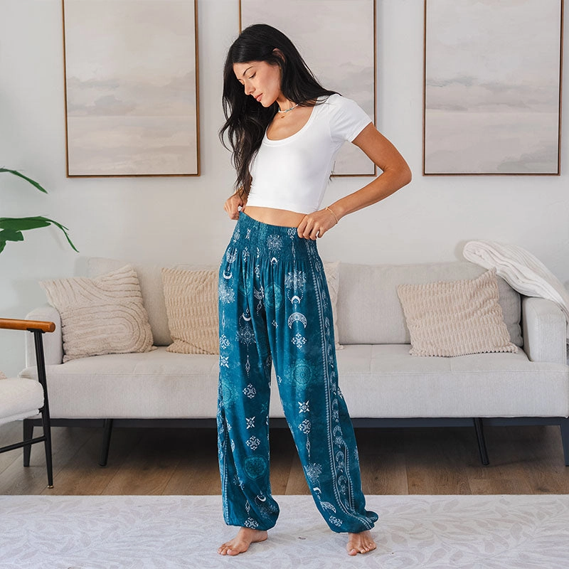 Cosmic Teal Harem Pants Travel Ready Easy Fit