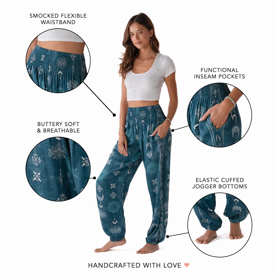 Flex Wear Wrinkle Resistant Finish Cosmic Teal Harem Pants