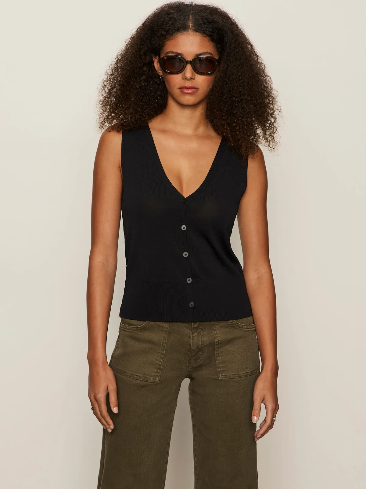 Knitted Button Front Top Black Teenager coolness
