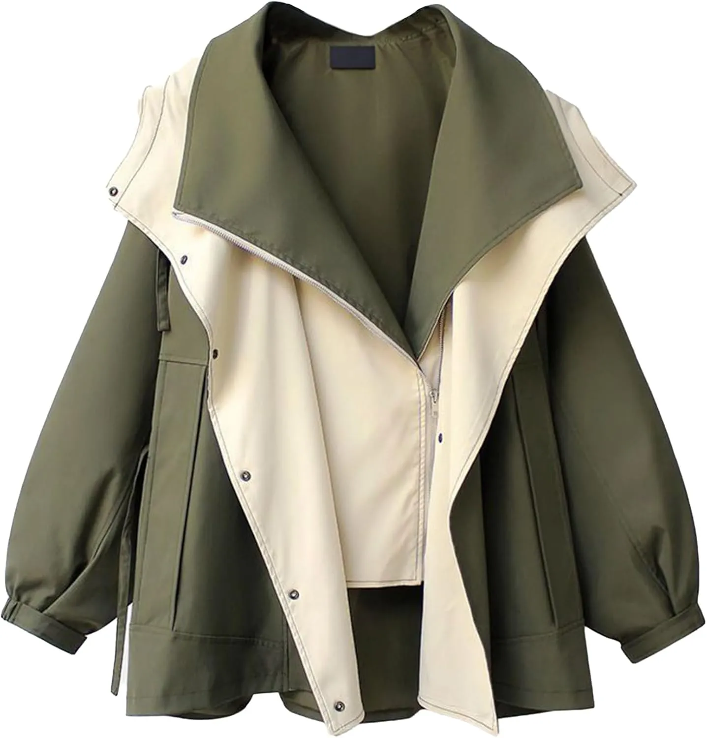 Costaric Women's Oversized Color Block Jacket Spring Autumn Casual Lapel Zip Jacket Long Sleeve Lightweight With Pockets Coat