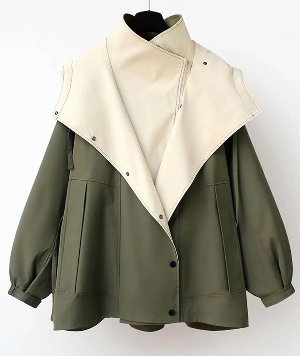 Costaric Women's Oversized Color Block Jacket Spring Autumn Casual Lapel Zip Jacket Long Sleeve Lightweight With Pockets Coat