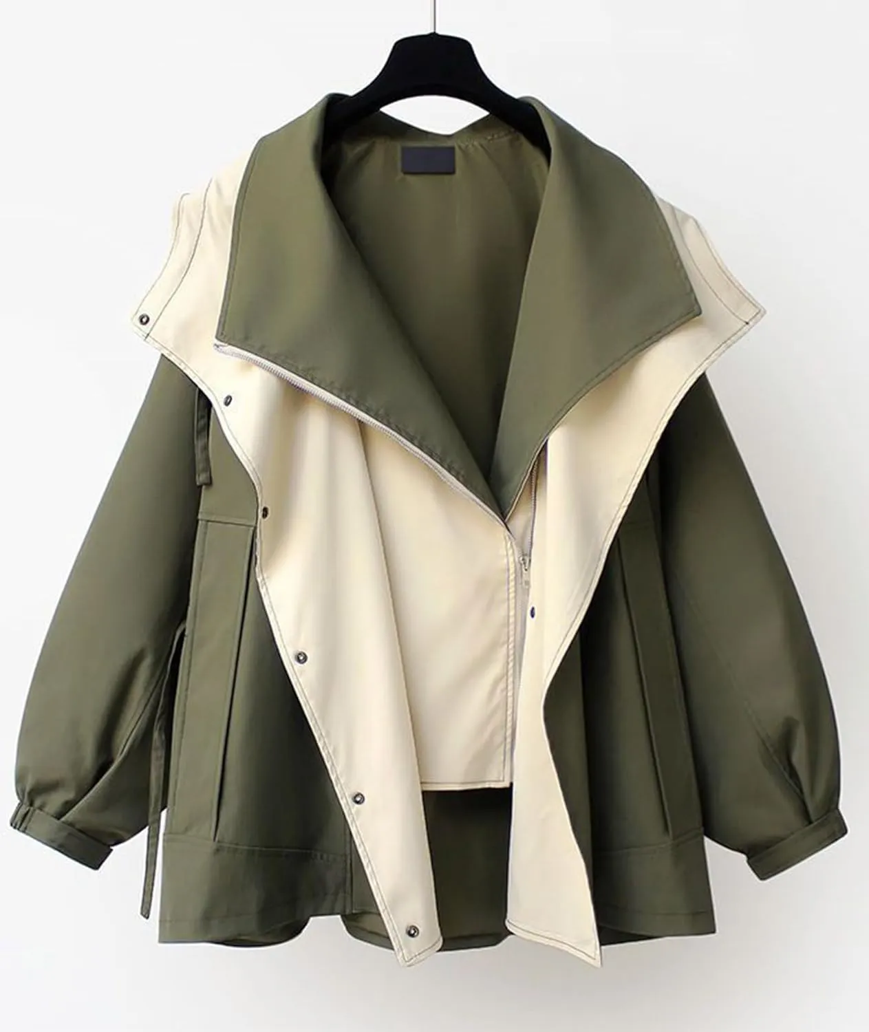 Costaric Women's Oversized Color Block Jacket Spring Autumn Casual Lapel Zip Jacket Long Sleeve Lightweight With Pockets Coat