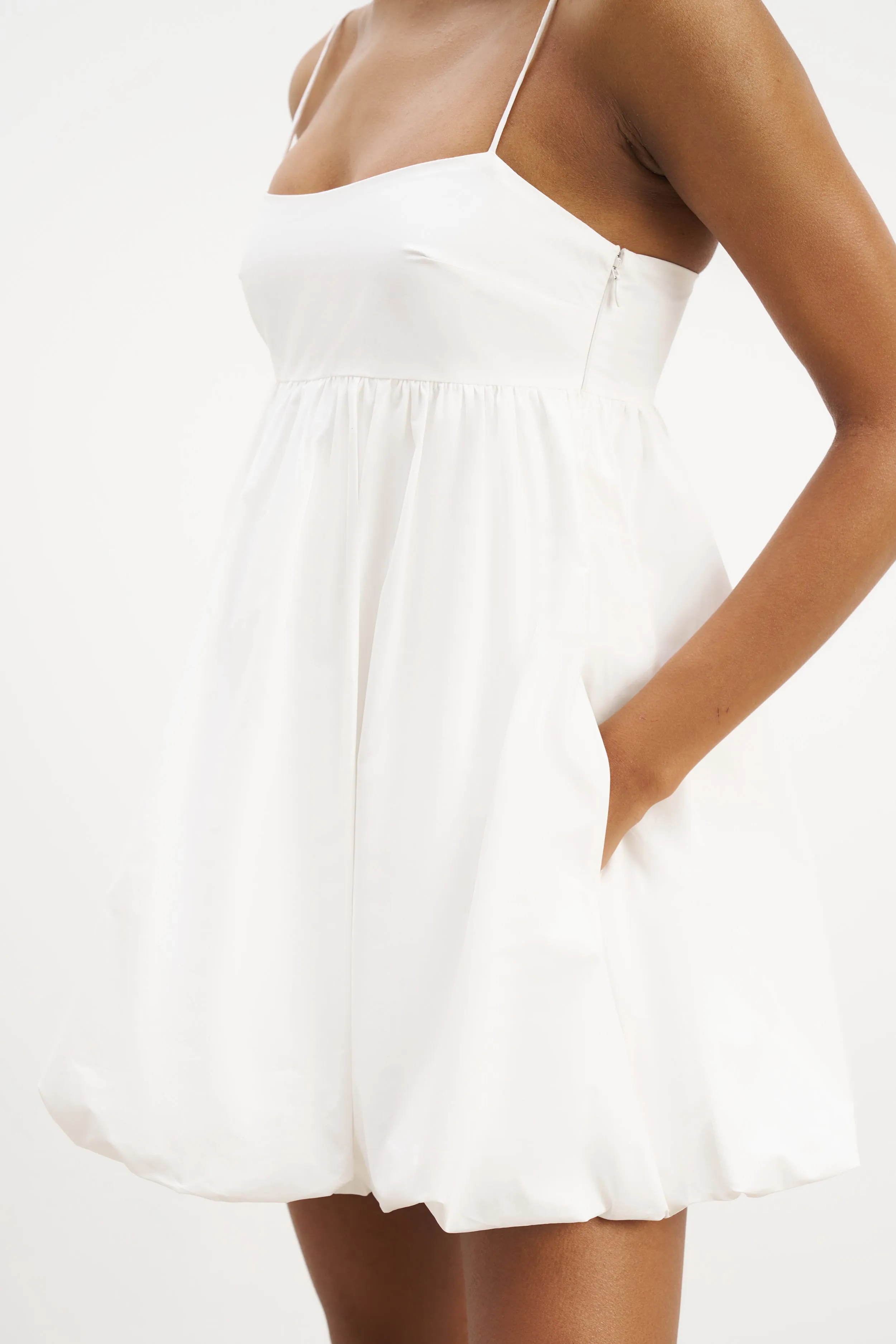 Cotton Puff Ball Mini Dress - White Stylish Waistband Special-Edition