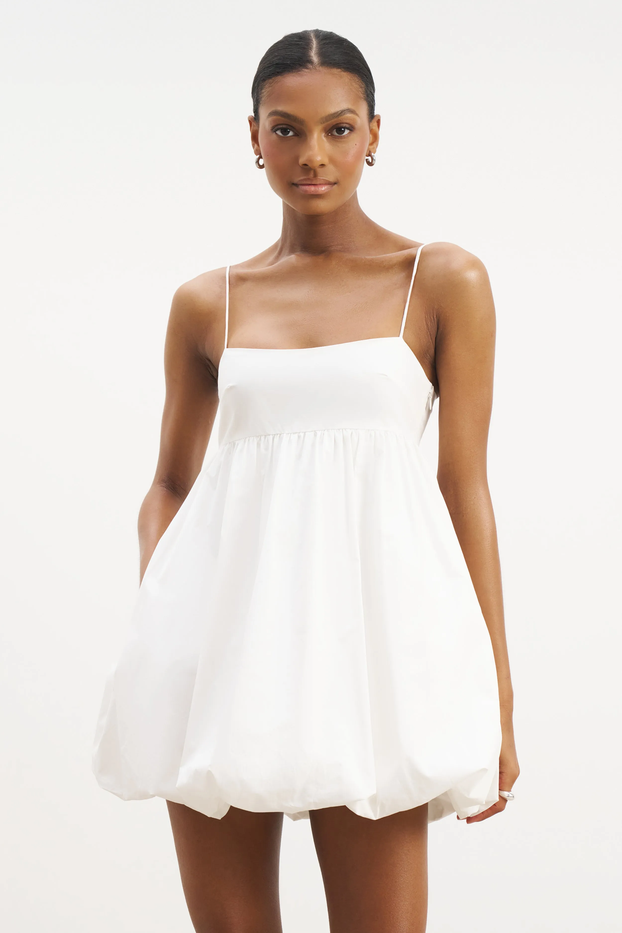 Cotton Puff Ball Mini Dress - White Korean Trend All-Occasion Wear